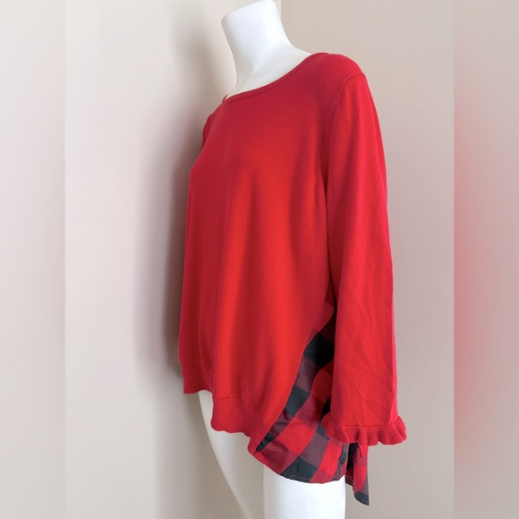 Crown & Ivy Red Plaid Layered Shirt Knit Sweater Christmas Cabin Style Size XL - Picture 1 of 7